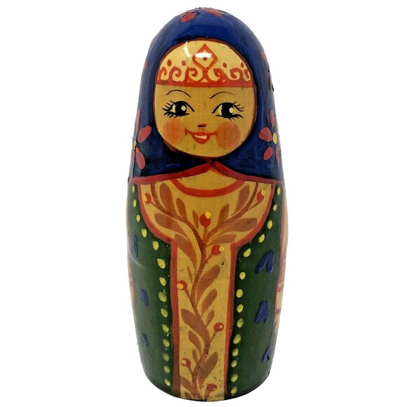 Matryoshka Russian Chime Doll Vintage Hand Painted Roly Poly Folk Art Set of 2 - Picture 7 of 15